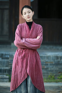 Linen Cotton Women Long Jacket in Hanfu Style 240912a