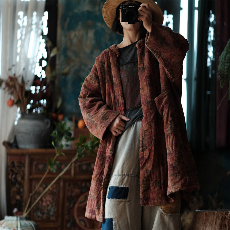 100% Cotton Winter Women Quilted Jacket with Pockets and Vintage Floral Print 250916a 1927