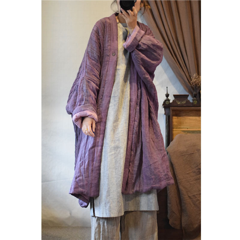 100% Linen Winter Women Quilted Jacket with Pockets in Hanfu Style, Chinese style Hanfu 241114w