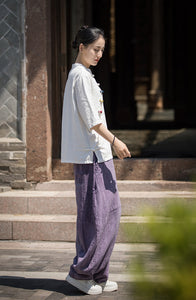 Linen Cotton Women Blouse with Handwoven Buckle Button, chinese style women blouse linen liziqi, Taichi jacket, Tang suit  240721s