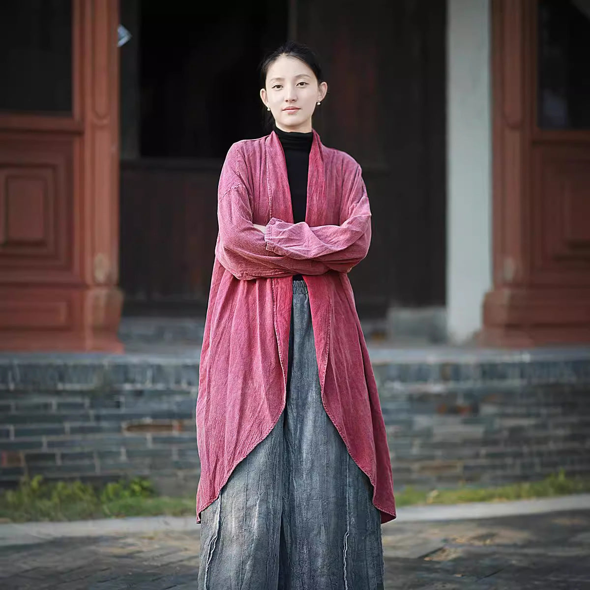 Linen Cotton Women Long Jacket in Hanfu Style 240912a