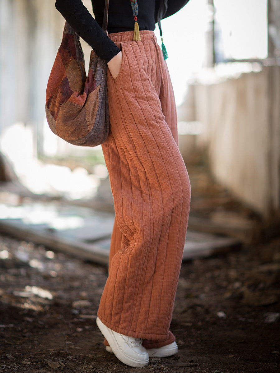 100% Cotton  Quilted Thick Pants with Pockets, women winter padded pants  251104w