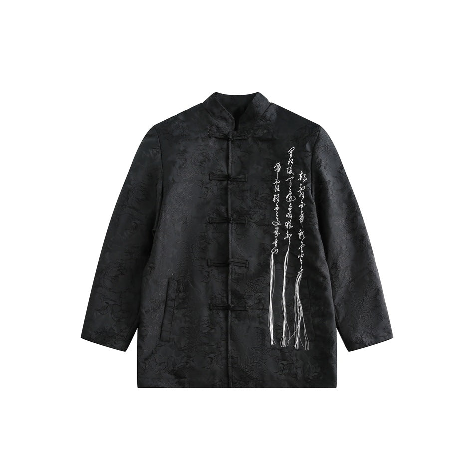 Retro New Chinese Stand Collar Hanfu Jacket with Chinese Character Embroidary 241009w