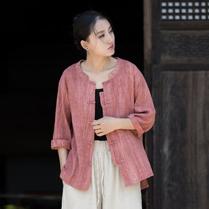 Linen Cotton Women Blouse with Traditional Buckle Button, chinese style women blouse linen liziqi, Taichi jacket, Tang suit 240720s