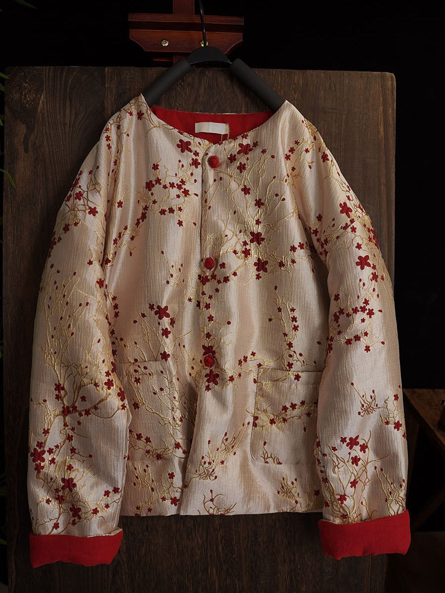 Embroidered Women Quilted Chinese Jacket with Chinese Handmade Buttons & Pockets 251020w