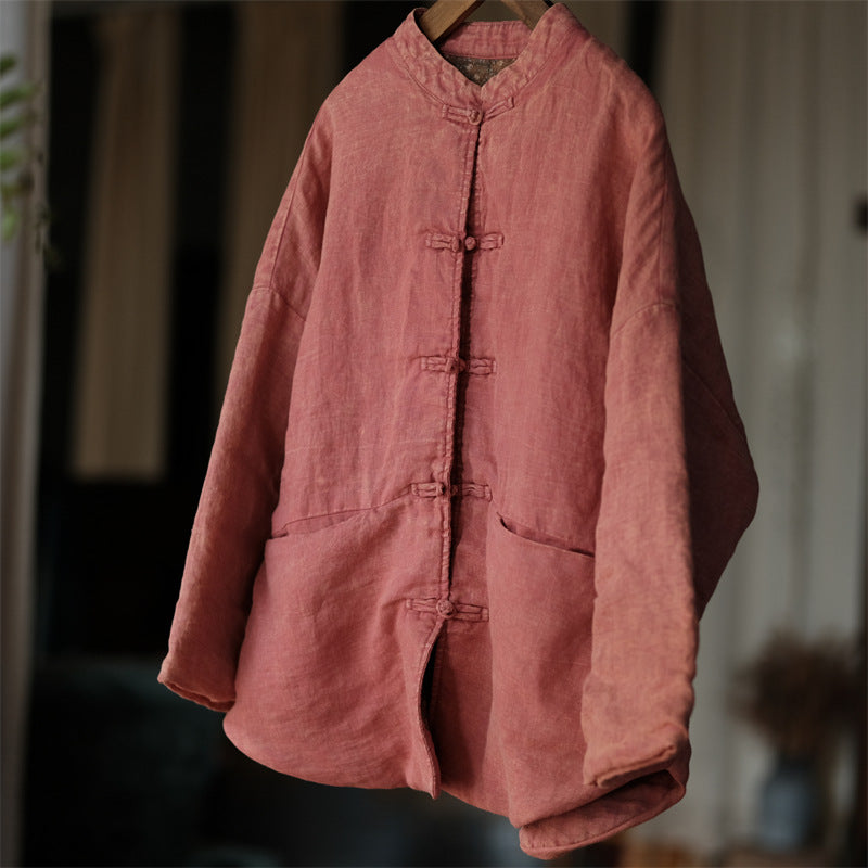 Linen Cotton Women Quilted Chinese Jacket with Pockets and Traditional Buttons 251112w 2127