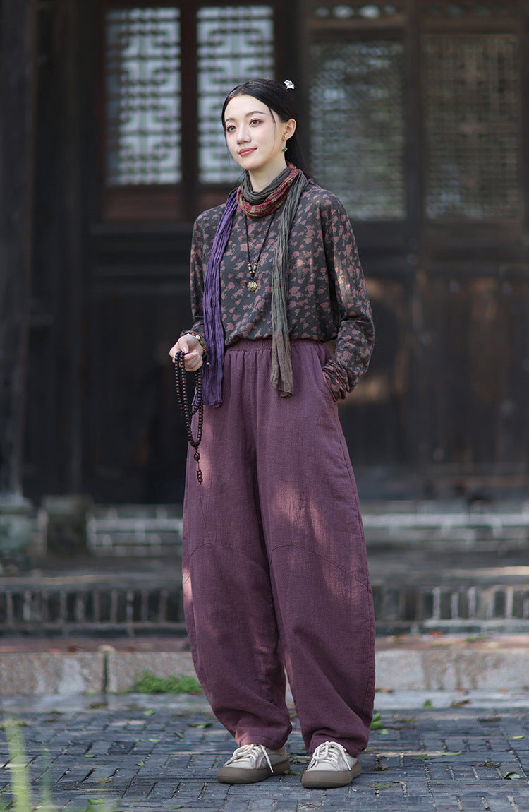 Ramie Cotton Quilted Thick Pants for Women, winter padded pants 251015w