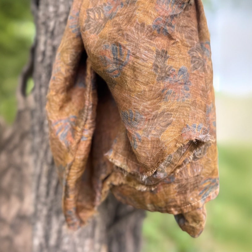 100% Ramie Linen  Women Pullover with Floral Print and Round Neck 250713s