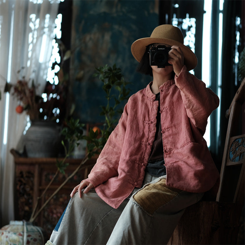 Linen Cotton Women Quilted Chinese Jacket with Pockets and Traditional Buttons 251112w 2127