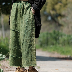 100% Linen Culotte Women Patchwork Design, Wide Leg Pants Linen 231543s