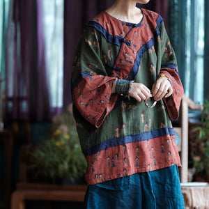 100% Linen Vintage Chinese Women Pullover in Chinese Traditional Style with V Collar, linen women Shirt Jacket 240802s