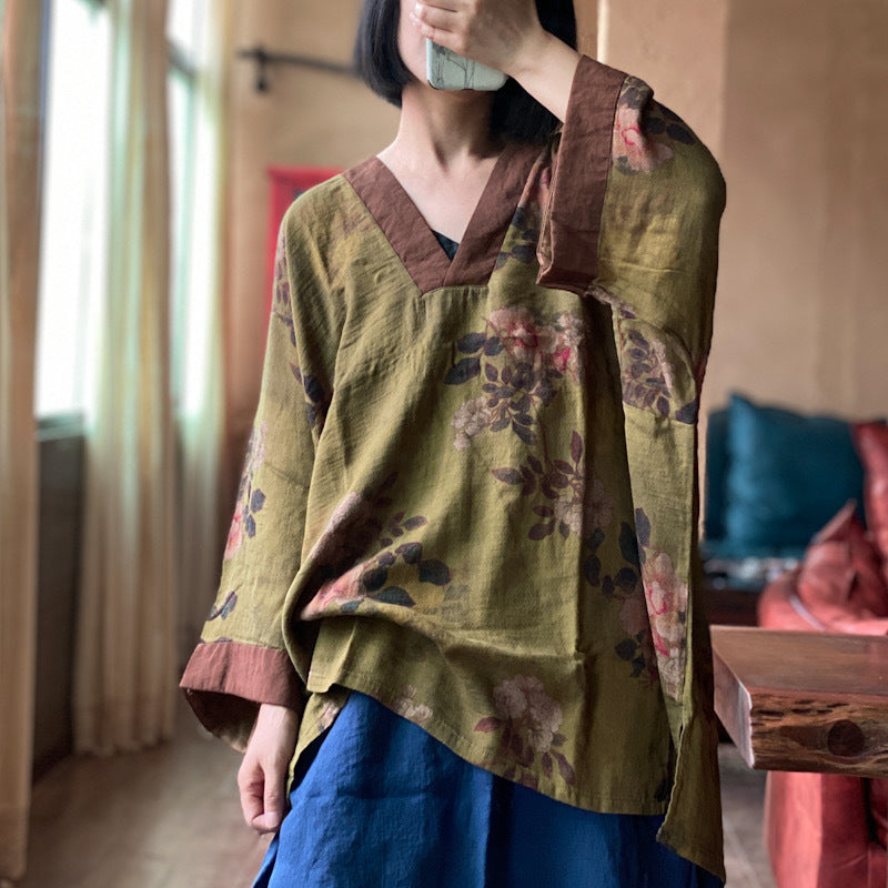 Quality Cotton Vintage Style Women Pullover, Vintage Women Hanfu Shirt Blouse with V collar 231652t
