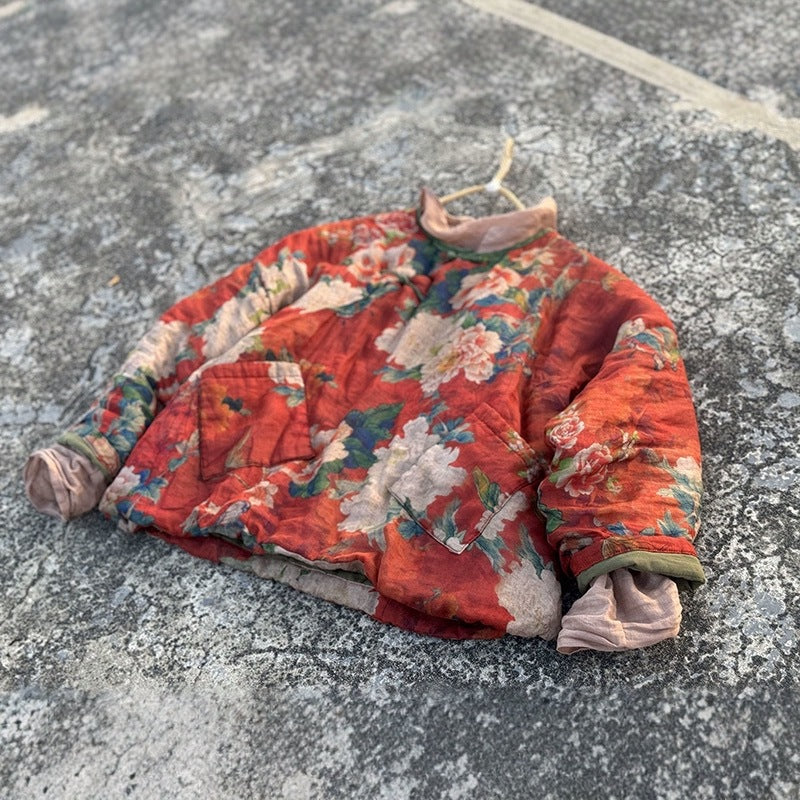 100% Ramie Linen Winter Women Quilted Pullover with Floral Print, Chinese style Hanfu  250904a 4386