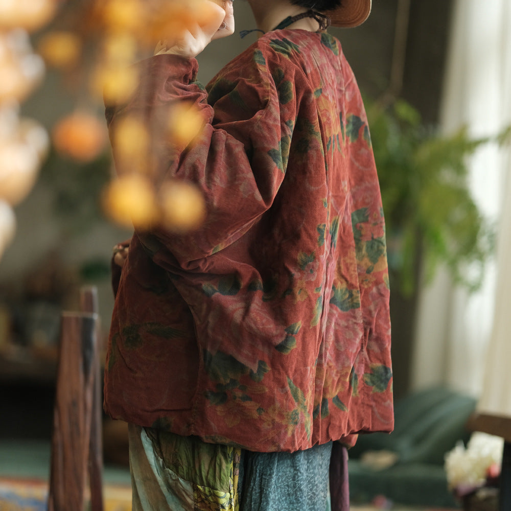 100% Cotton Women Quilted Loose Pullover with Floral Print 250910a 2147