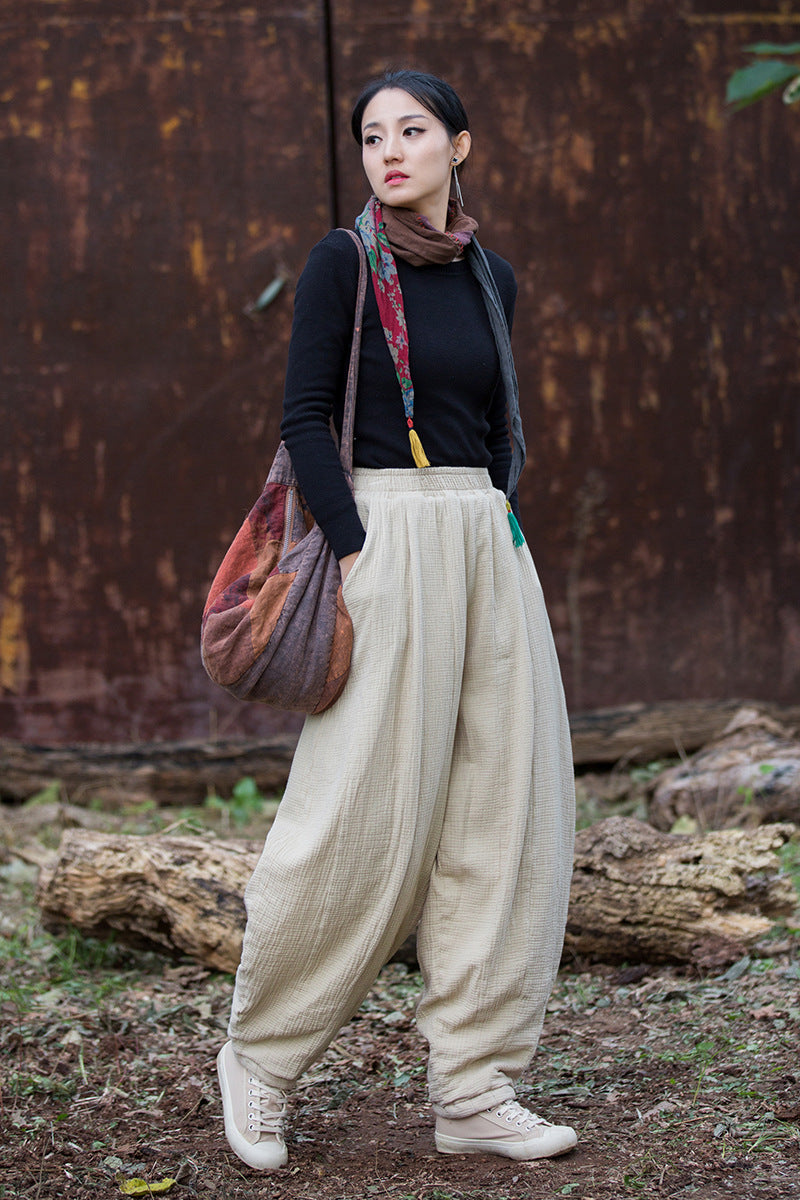 100% Cotton  Quilted Thick Pants with Pockets, women winter padded pants 251103w