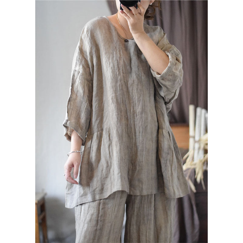 100% Linen Women Hanfu Tunic Shirt with Diagonal Closure 251029w