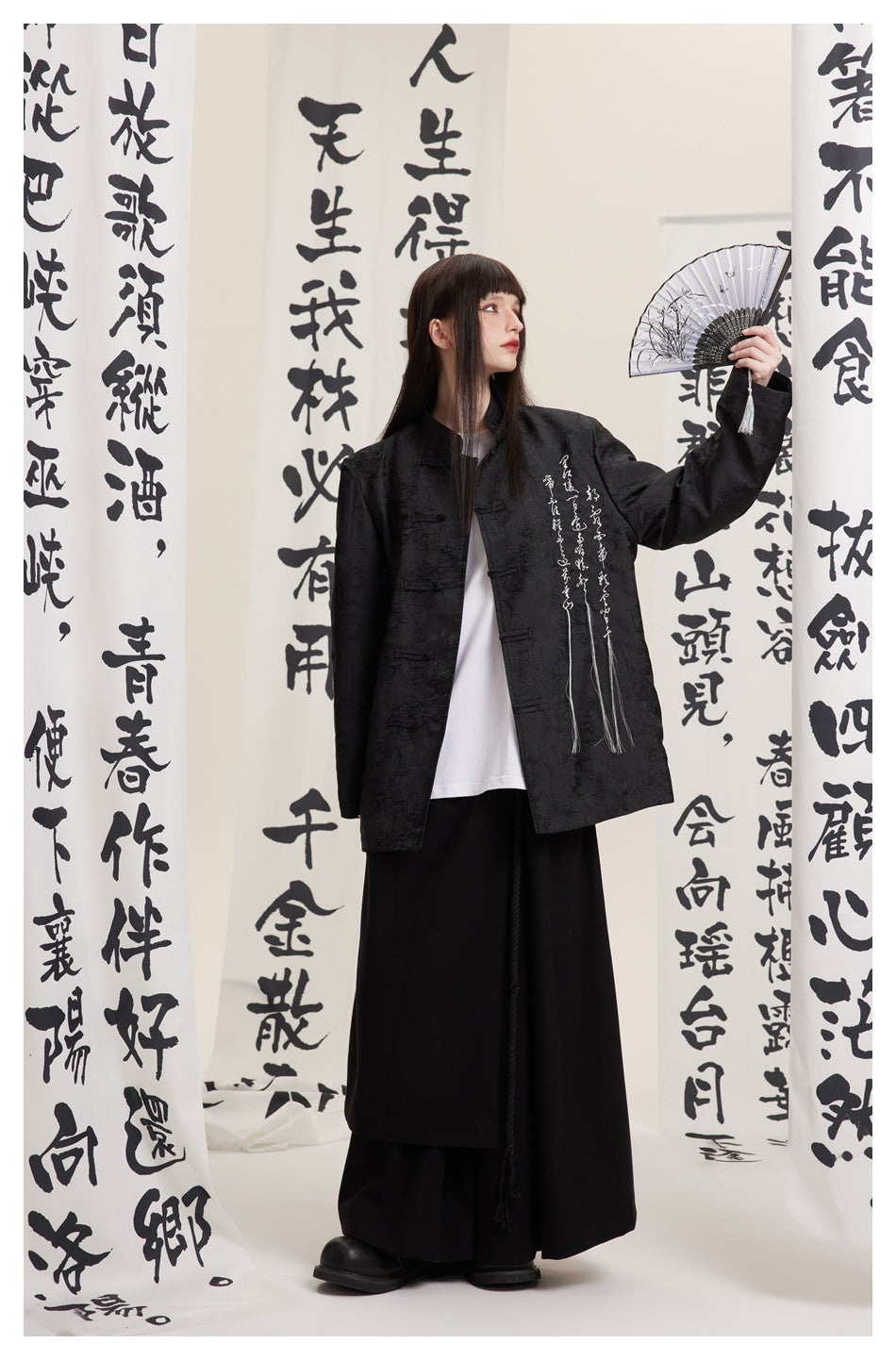 Retro New Chinese Stand Collar Hanfu Jacket with Chinese Character Embroidary 241009w