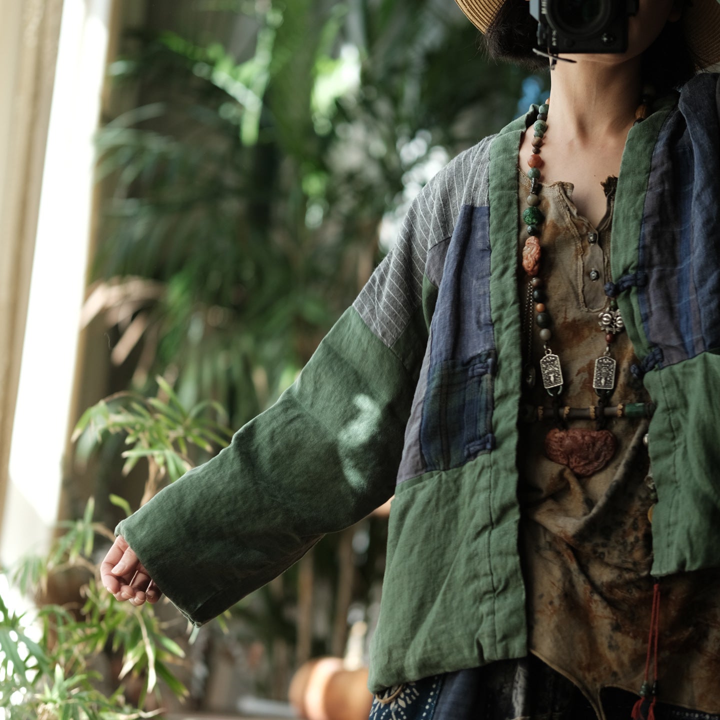 Linen Cotton Women Quilted Chinese Jacket in Patchwork Style with Traditional Buttons 251113w 1788