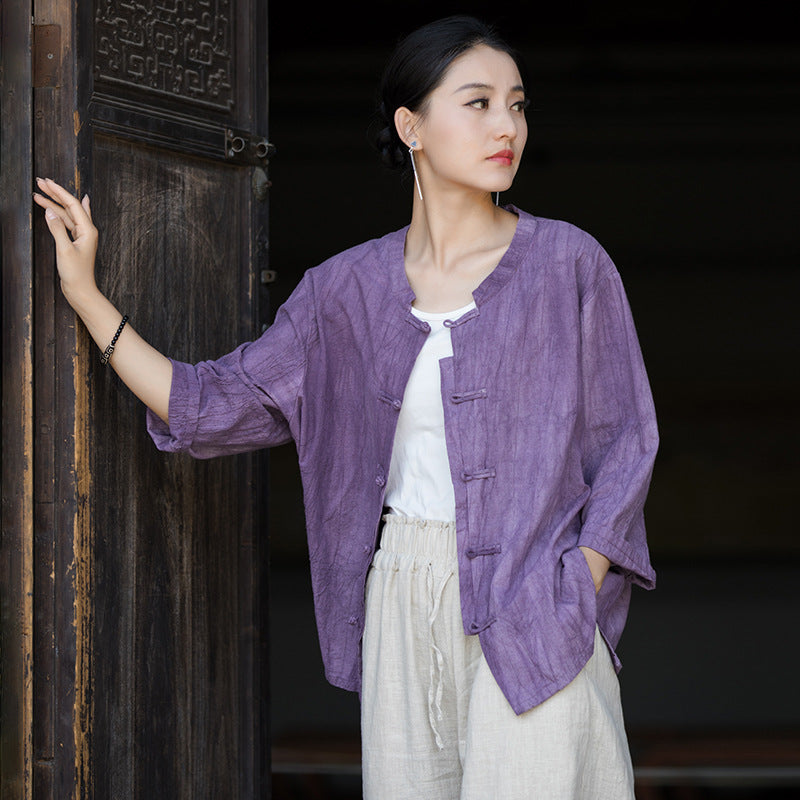 Linen Cotton Women Blouse with Traditional Buckle Button, chinese style women blouse linen liziqi, Taichi jacket, Tang suit 240720s