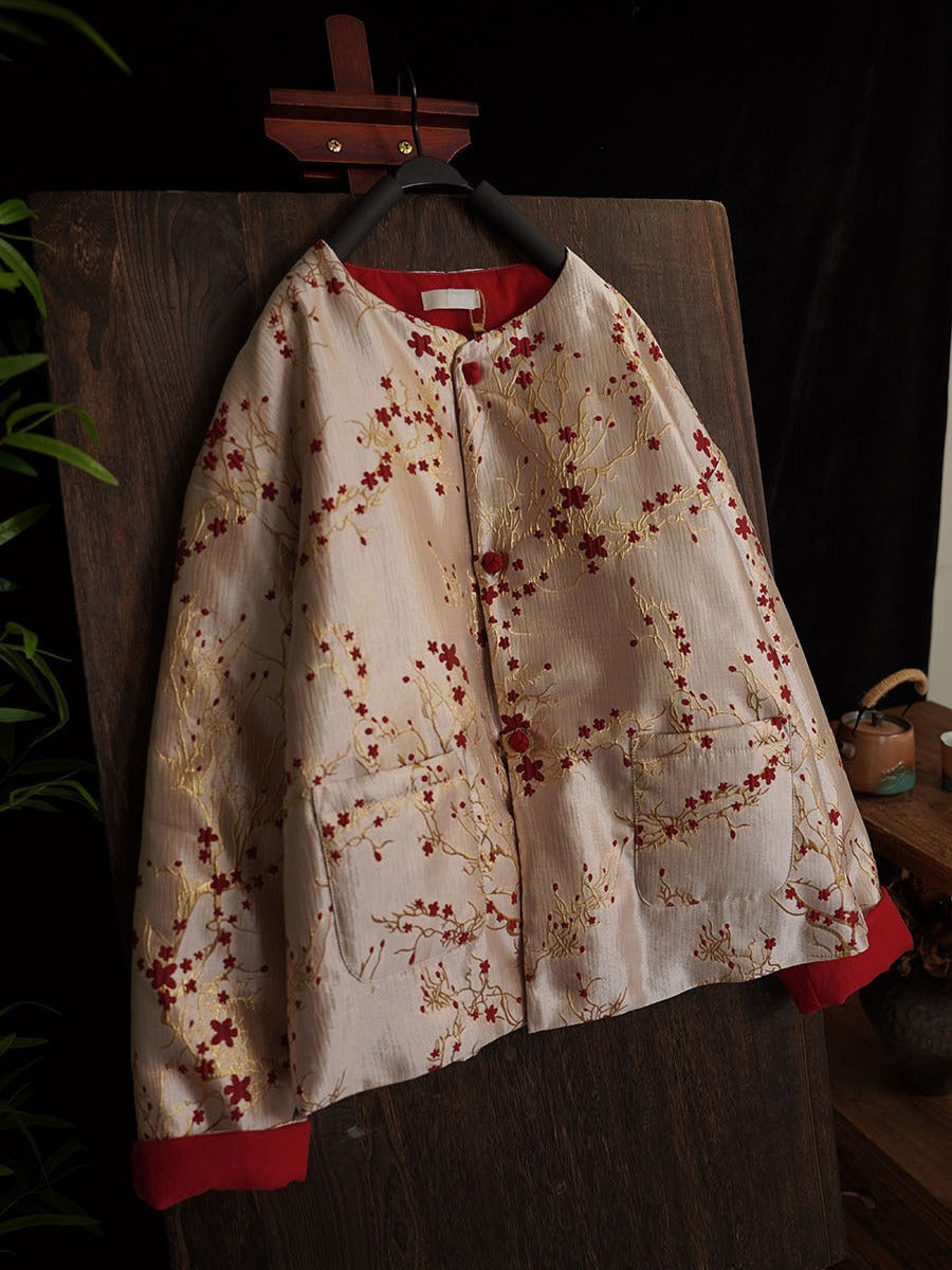 Embroidered Women Quilted Chinese Jacket with Chinese Handmade Buttons & Pockets 251020w