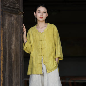 Linen Cotton Women Blouse with Traditional Buckle Button, chinese style women blouse linen liziqi, Taichi jacket, Tang suit 240720s