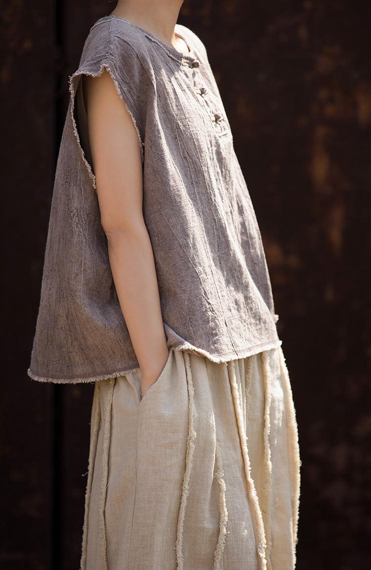 Linen Cotton Women Blouse with Handwoven Buckle Button, chinese style women blouse, Taichi jacket, Tang suit 240603s