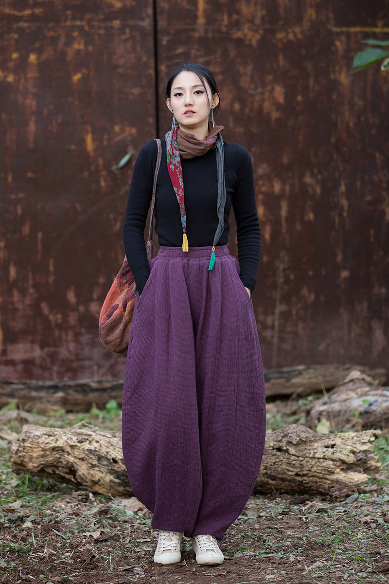 100% Cotton  Quilted Thick Pants with Pockets, women winter padded pants 251103w