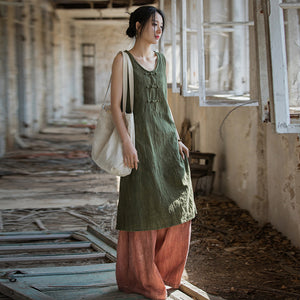 Linen Cotton Qipao Cheongsam Dress with Pockets,  women overall in Chinese style, women linen dress 240609s