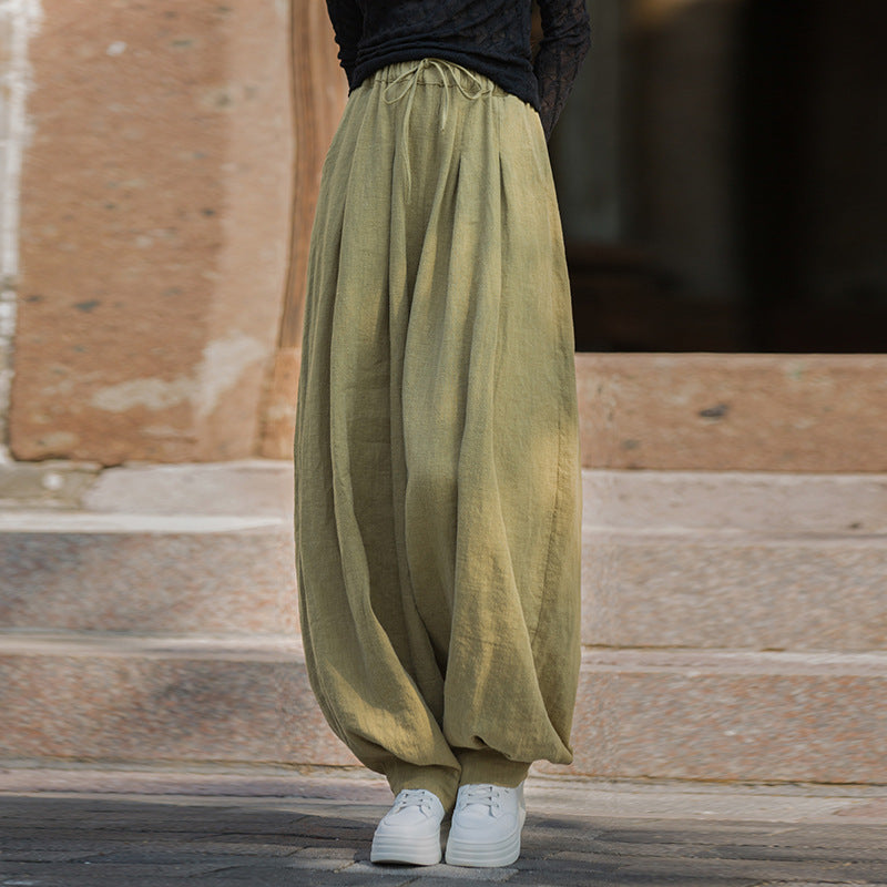 Linen Cotton Culotte Women with Strings, Wide Leg Pants Linen, Flare Trouser Women, Linen Homewear 241004w