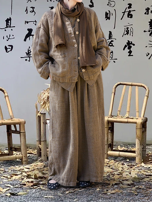 90% Ramie Linen Classic Women Thick Shirt with Pockets 251002w