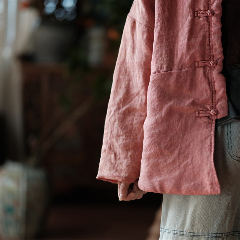 Linen Cotton Women Quilted Chinese Jacket with Pockets and Traditional Buttons 251112w 2127