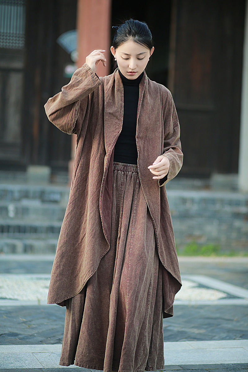 Linen Cotton Women Long Jacket in Hanfu Style 240912a