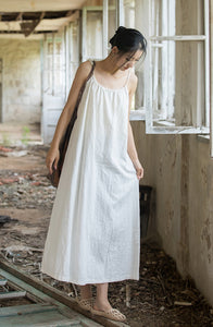 Linen Cotton Sleeveless Spaghetti Dress,  women overall, women linen dress 231346h