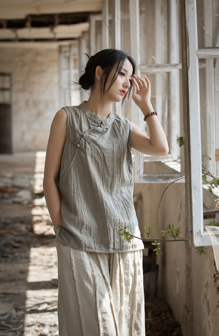Linen Cotton Women Blouse with Handwoven Buckle Button, chinese style women blouse, Taichi jacket, Tang suit 240602s