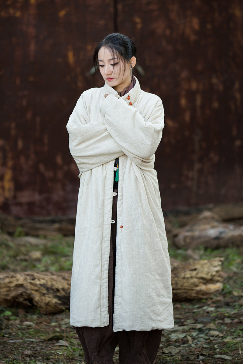 Ramie Linen Cotton Women Quilted Coat with Pockets and Color-Block Buttons in Hanfu Style, Chinese style Hanfu Jacket  251124w