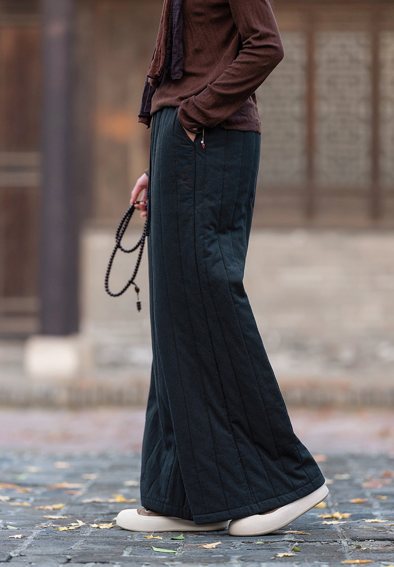 Linen Cotton Women Quilted Thick Pants, Winter Padded Pants 251018w