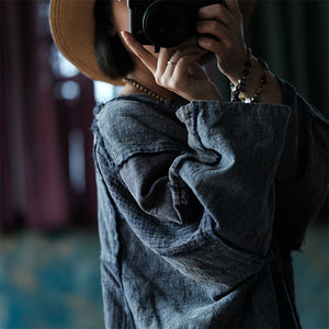 100% Linen Women Jacket with Patchwork Style, Linen women blouse 230027a