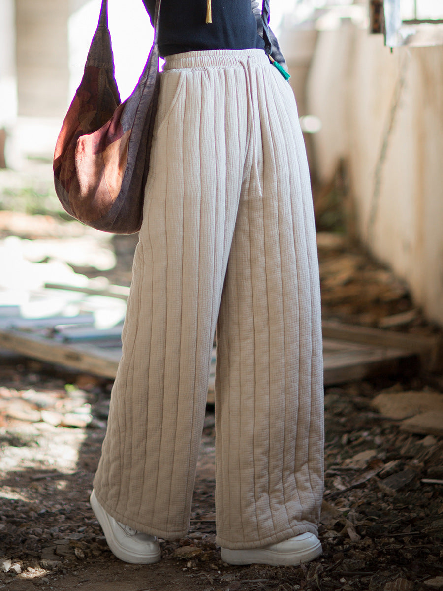 100% Cotton  Quilted Thick Pants with Pockets, women winter padded pants  251104w