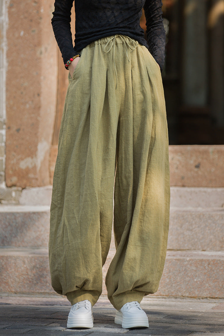 Linen Cotton Culotte Women with Strings, Wide Leg Pants Linen, Flare Trouser Women, Linen Homewear 241004w