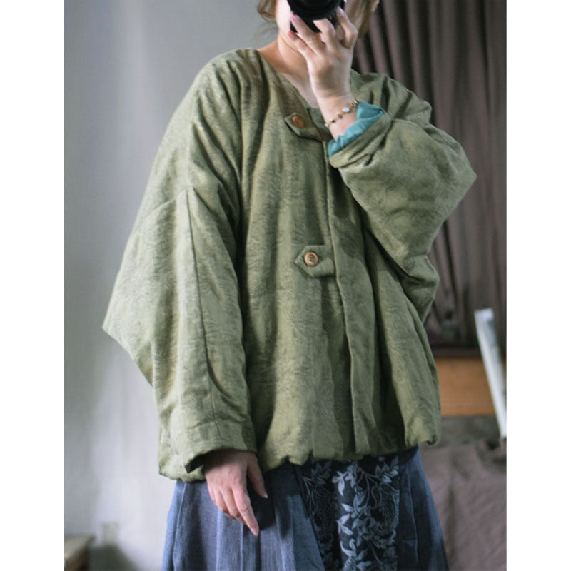Linen Cotton Women Quilted Chinese Jacket with Pockets in Vintage Green 251031w