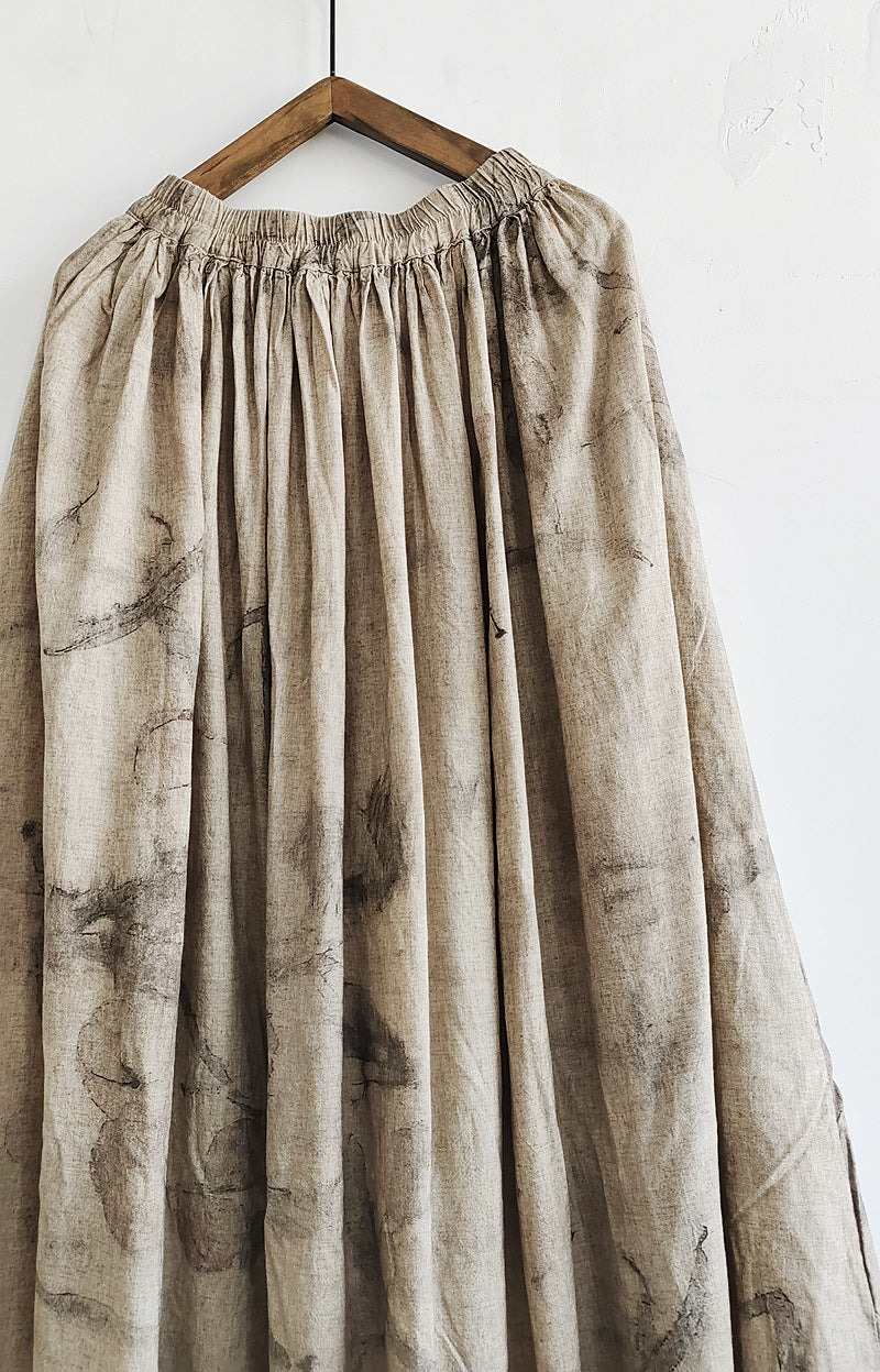 Linen Cotton Maxi Skirt with Plant Tie Dye 240916a