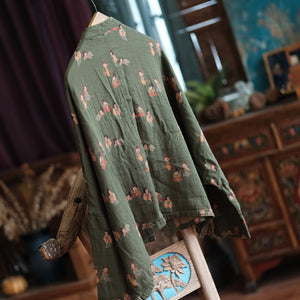 100% Cotton Vintage Chinese Women Oversize Jacket with Floral Print 240028s