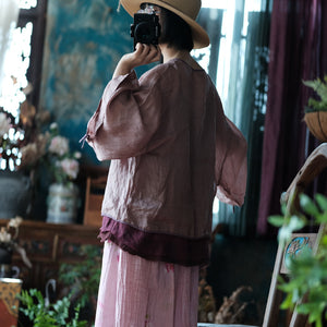 100% Linen  Women Shirt with Chinese Traditional Sleeves, linen women Shirt Jacket 250408s 1994