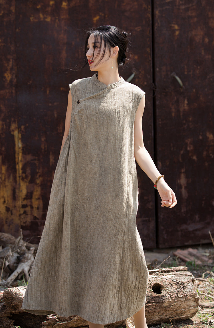 Linen Cotton Qipao Cheongsam Dress,  women overall in Chinese style, women linen dress 240610s