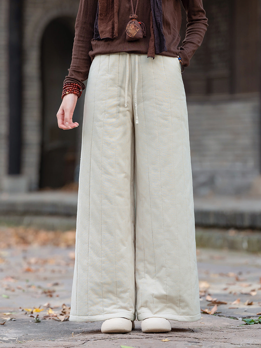 Linen Cotton Women Quilted Thick Pants, Winter Padded Pants 251018w