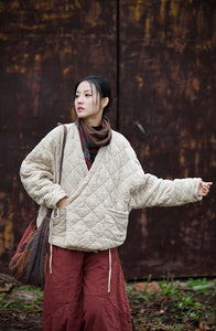 Winter 100% Cotton Women Quilted Jacket in Hanfu Style, Chinese style Hanfu Coat 241104w