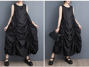 Adjustable Designer Cotton Midi dress women, linen overall dress 230046k