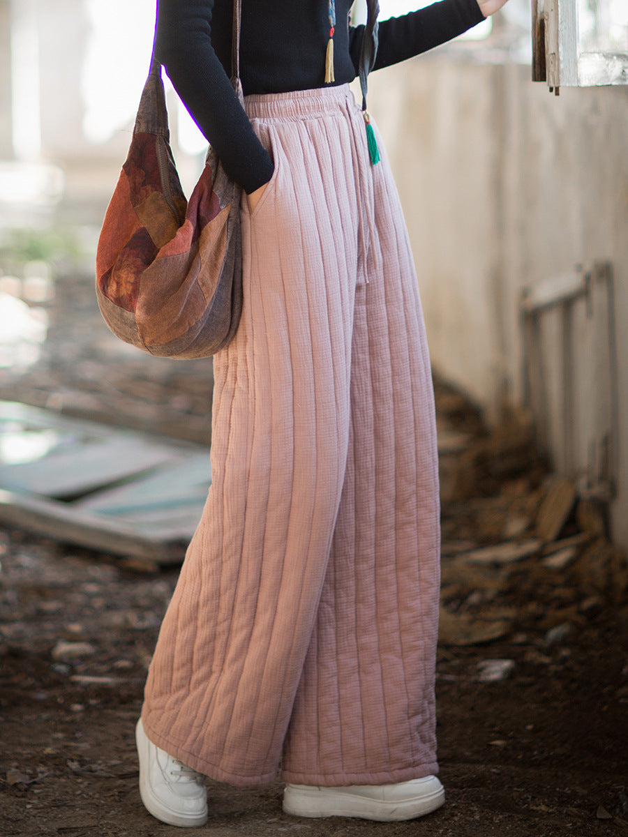 100% Cotton  Quilted Thick Pants with Pockets, women winter padded pants  251104w