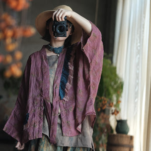 100% Linen Women Blouse with Ruffle Details, Linen women blouse 250404s 2367