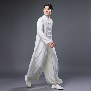 Linen Cotton Retro Chinese Men Hanfu Robe with Traditional Buttons 240714s